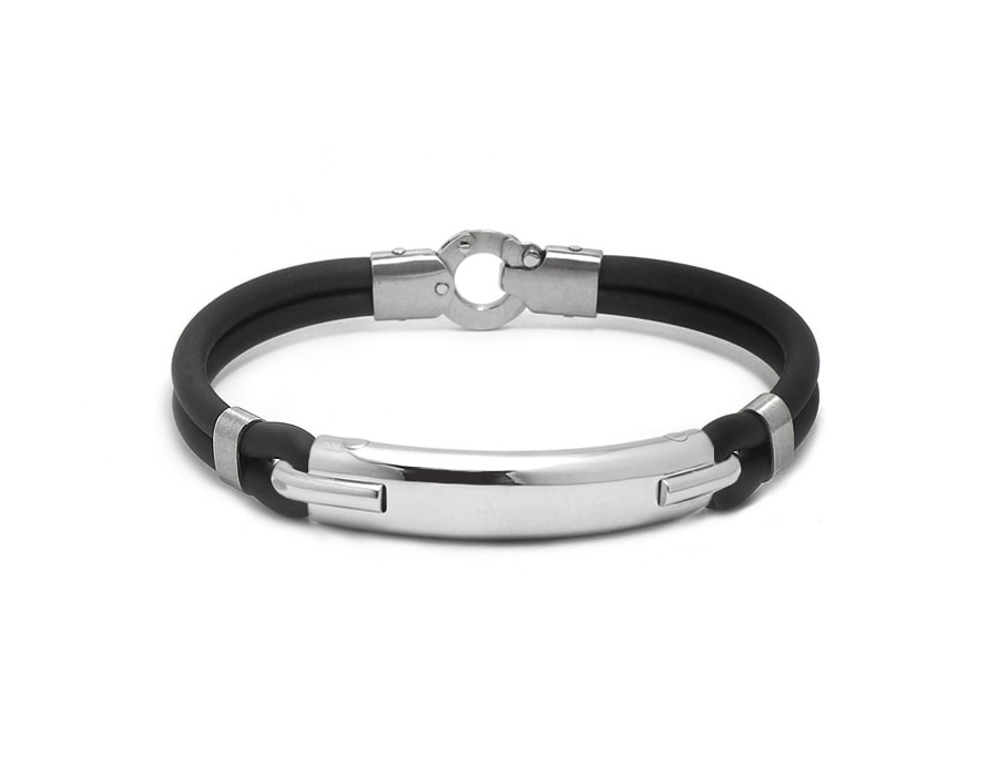 Mens 1/10 CT. T.W. Diamond Stainless Steel & Black Rubber Bracelet, Color:  White - JCPenney