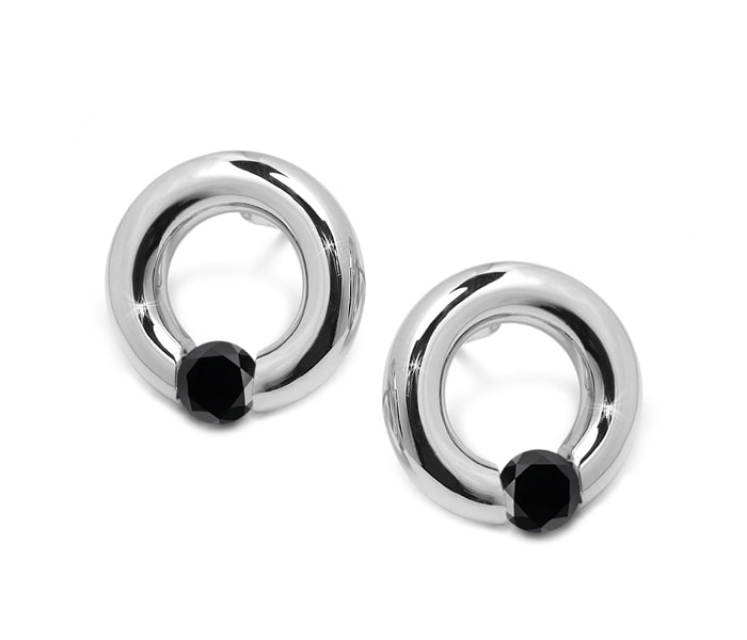 White Sapphire Circle Tension Set Earrings in Stainless Steel by Taormina